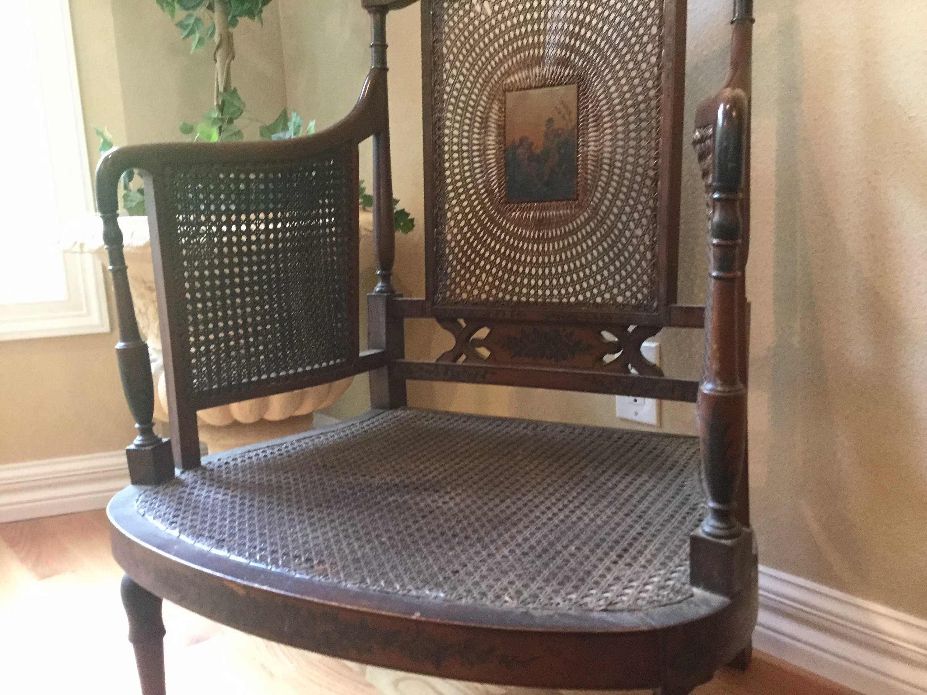 Antique French Cane Chair & Setee From 1800S, Sheraton Revival Berger Library Set