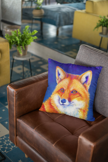 Cute Colorful Red Fox Rainbow Polyester Square Throw Pillow