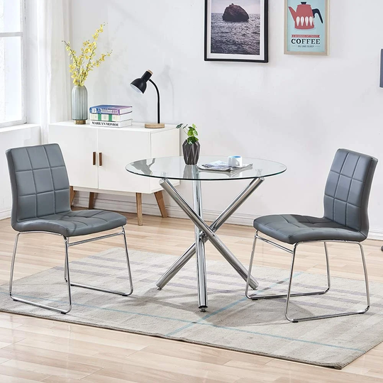 Sicotas 3 Pieces Round Kitchen Glass Dining Table Set - N/A