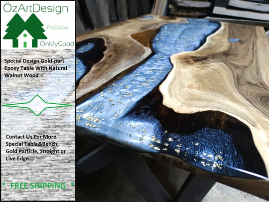 Handmade Custom Live Edge Dining Table, Epoxy Slab, Natural Walnut Flooring Sparkle Resin Coffee Wood Top