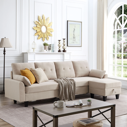 2 - Piece Slipcovered Sectional Sofa With Storage Ottoman L-Shaped Living Room Sofa