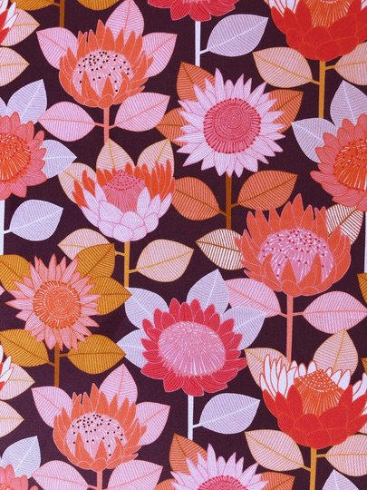 Blooming King Proteas Flowers Burgundy Red Quilting Cotton Fabric By 1/4, 1/2 Yard Or Fat Quarter, Australian Native Floral