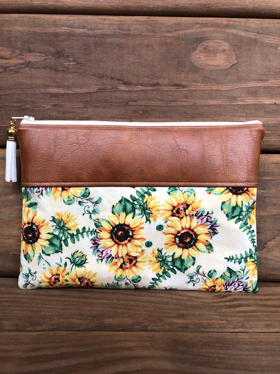 Sunflower Zipper Pouch | Leather Makeup Bag Make Up Bag Cosmetic Bridesmaid Gift Pencil Case Floral Organizer Cute