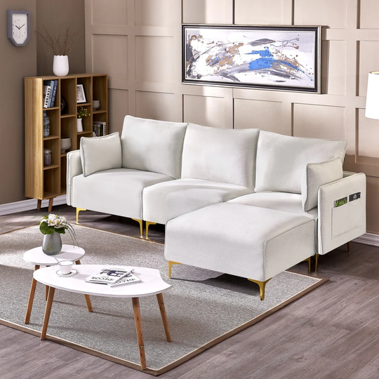 L-Shape Sectional Sofa with USB Charging Socket