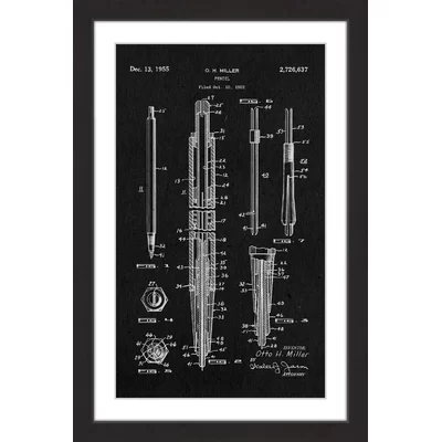 'Pencil 1955 Black Paper' by Steve King Framed Painting Print