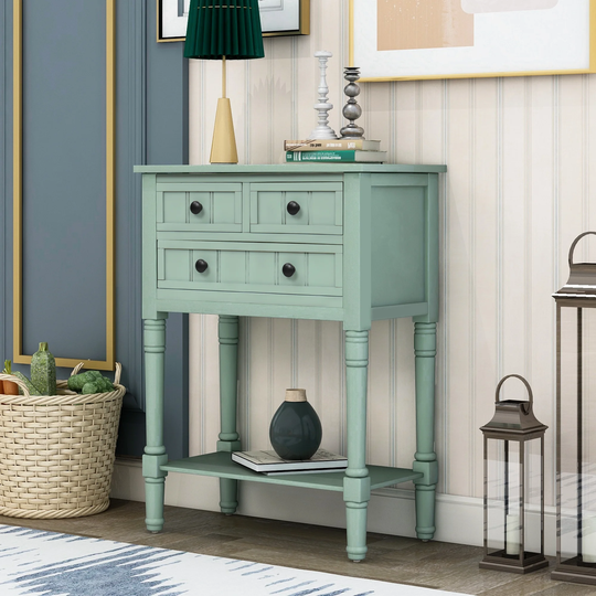CTEX Narrow Console Table with 3 Storage Drawers and Black Round Deco Knobs, Slim Sofa Table with Bottom Shelf