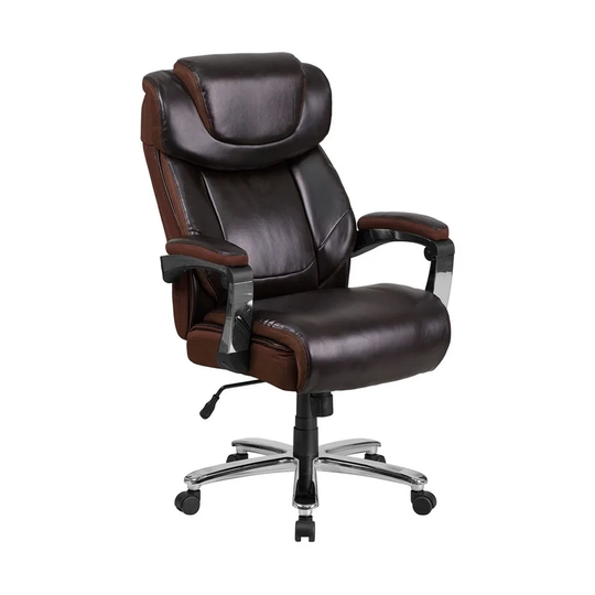 Offex Big & Tall Brown LeatherExecutive Swivel OfficeChair w/ Headrest - 33"D x 30"W x 46.25 - 52"H