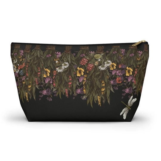 Dried Flower Bag, Cottagecore Pencil Pouch, Witch Makeup Large Flat Pouch Case, Travel Organizer, Witchy Zipper