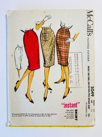 Butterick 5923 Waist 26" Rare Vintage 1950S Sewing Pattern 1951 50S Waistband Hip Pocket Pencil Skirt