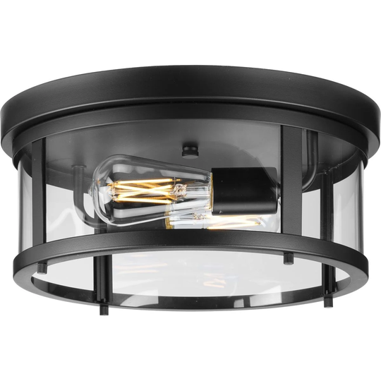 Gunther Two-Light Matte Black Modern Farmhouse Flush Mount Light - 12.625 in x 12.625 in x 5.75 in