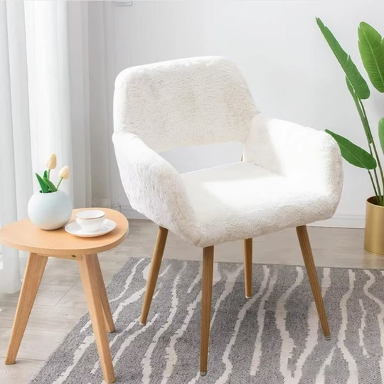 Accent Faux Fur Chair, Upholstered Vanity Chair, Mid Century Modern Leisure Arm Chair with Metal Legs, Side Chair, Makeup Chair