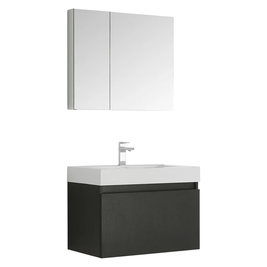 Fresca Mezzo 30-inch Black Wall Hung Modern Medicine Cabinet Bathroom Vanity