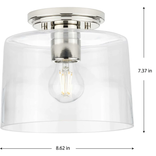 Adley Collection One-Light Polished Nickel Clear Glass New Traditional Flush Mount Light - 8.62 in x 8.62 in x 7.37 in