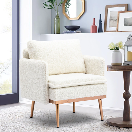 Contemporary Polyester Upholstered Teddy Accent Chair with Metal Legs