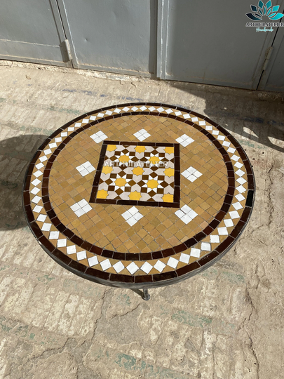Mosaic Side Coffee Table Round For Outdoor & Indoor 100% Handcrafted, Mid Century Mosaic Art Table