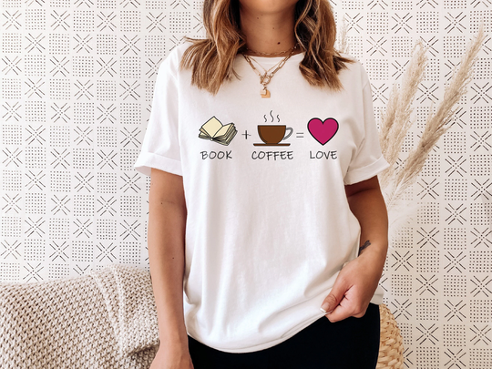 Books Coffee Love T-Shirt, Colorful Book Lover Shirt, Librarian Shirts, Reading Nerd, Tea Lovers, Minimalistic Bookworm Shirt