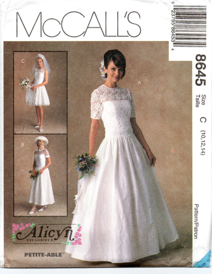 Mccall's 8645 Alicyn Elegant Dropped Waist Bridal Gown & Bridesmaid Dress Pattern Choose Size