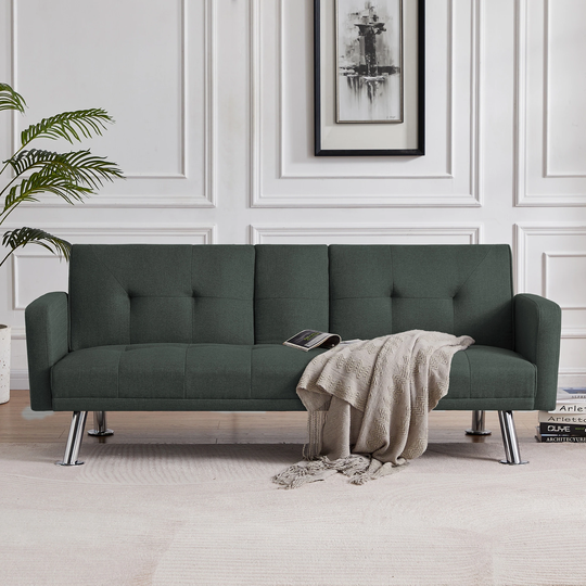 Modern Convertible Folding Sofa Bed with Armrest Fabric Sleeper Adjustable Fabric Sofa Couch with Metal Leg for Living Room