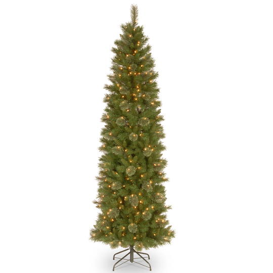 7 1/2' Tacoma Pine Pencil Slim Tree with 350 Clear Lights