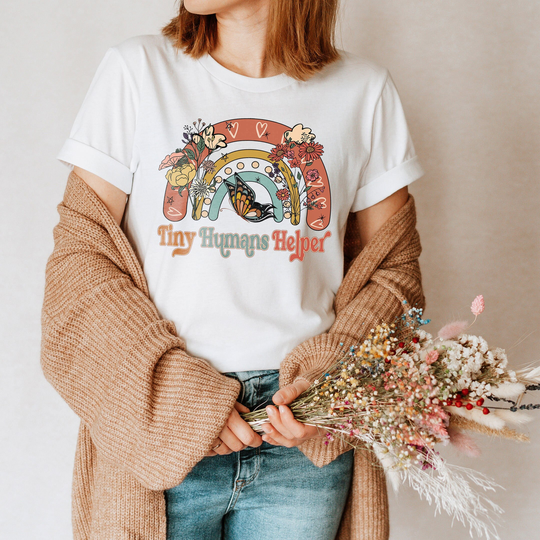 Tiny Humans Helper Shirt Cute Teacher Shirt, Appreciation Gift, Kindergarten Boho Gift For Daycare Tee