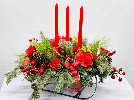 Christmas Centerpiece-Table Centerpiece-Christmas Sleigh Arrangement-Christmas Decor-Table Accent-Table Decor