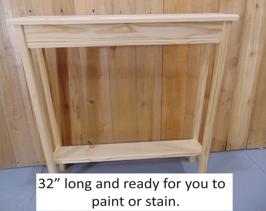 Unfinished 32" Table With One Shelf, Console Sofa Foyer, Hall Table, Cottage