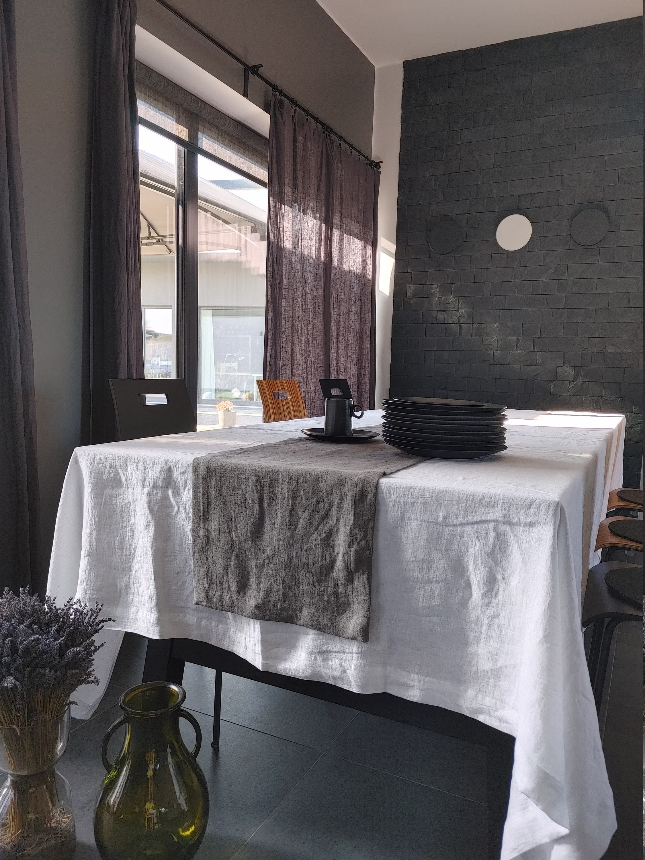 Thick Linen Table Runner - Rustic Linen With Mitered Corners