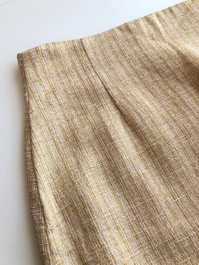 French Vintage Knee Length Golden Pencil Lined Skirt Back Split For Women Size S