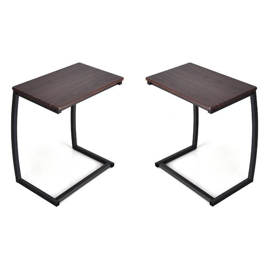 C-shaped Contemporary MDF and Steel End Table in Coffee - Set of 2 - 54 x 84