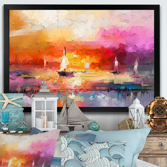 Designart 'Abstract Colorful Seascape ViII' Nautical & Coastal Framed artwork