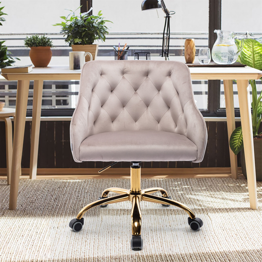 EYIW Adjustable Lift Height Swivel Upholstered Office Chair with Tufted Back, 5 Casters and Metal Base