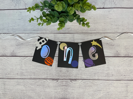 Outer Space High Chair Banner, Rocket Ship First Birthday, One Highchair Astronaut Birthday Party Decor, Love You To The Moon