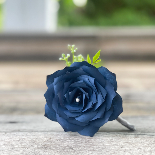 Paper Rose Boutonniere - Many Color Choices Customizable Colors Navy Blue