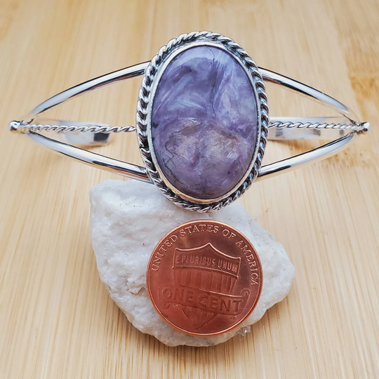 925Forher Dainty Purple Charoite Bracelet Cuff | Sterling Silver Southwest Big