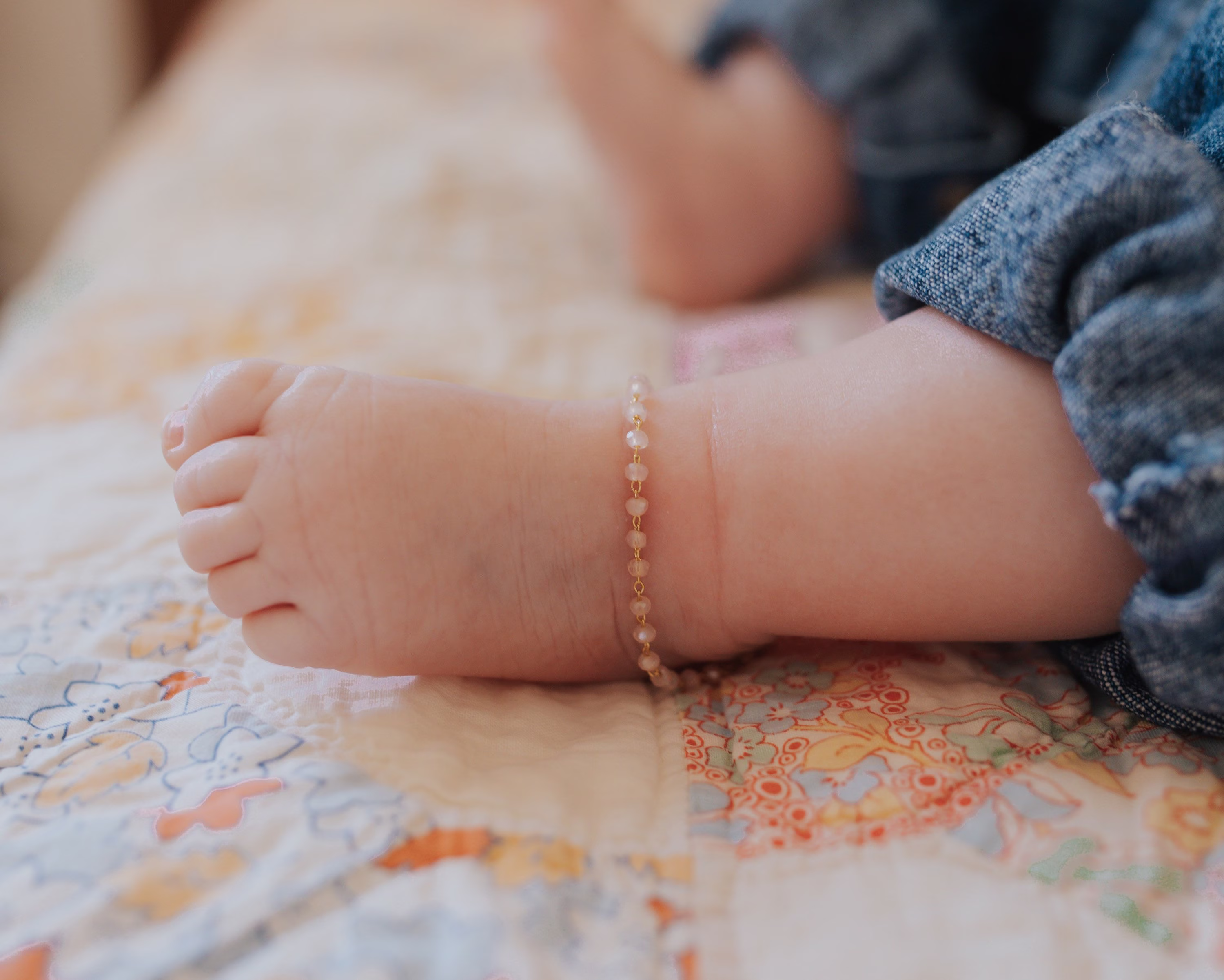 Dainty Blush Beaded Anklet | 14K Gold Filled Chain Ankle Bracelet Baby Toddler Little Girl Women