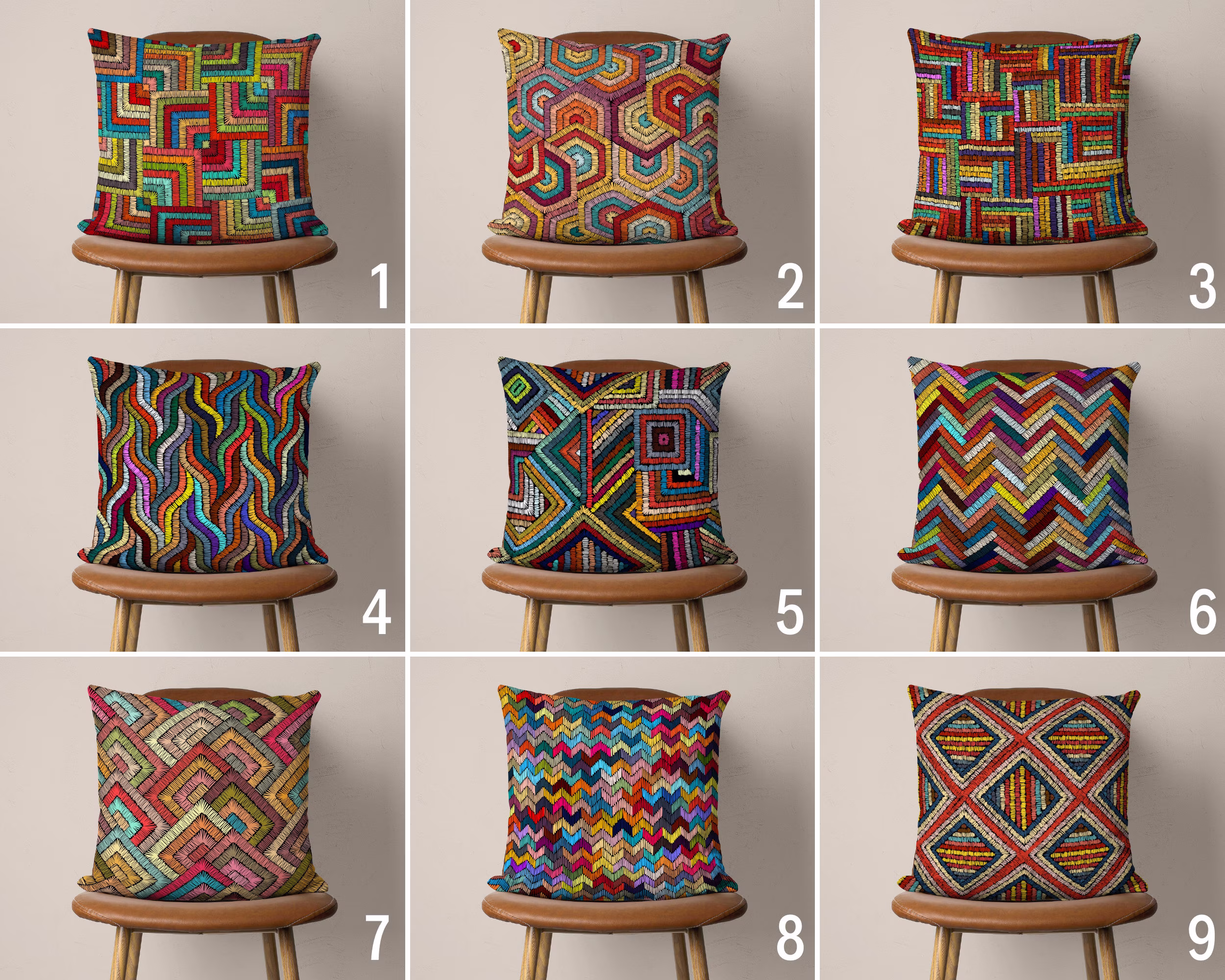Colorful Embroidery Looking Pillow Case, Multi-Colored Abstract Cover, Farmhouse Cushion Housewarming Gift, Digital Print Gift