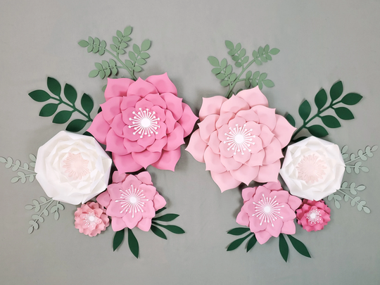 Paper Flowers Wall Decor in Shades Of Pink, Pink Nursery Decor, Girl's Room Art