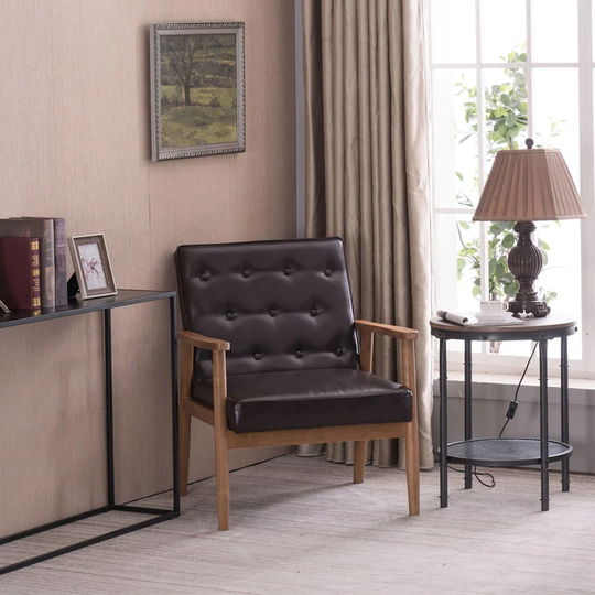Home Aurora Mid-Century Modern Accent Chair Brown PU Learther