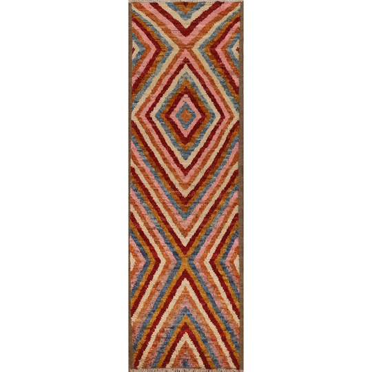 Multi-colored Contemporary Moroccan Runner Rug Handmade Wool Carpet - 2'9" x 9'7"