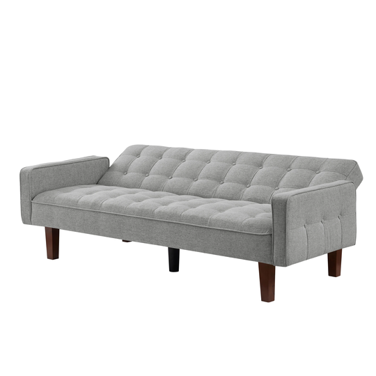 Convertible Futon Sofa & Sofa Bed Linen Upholstered Modern Small Space Living Room Tufted Backrest Couches with Wood Legs