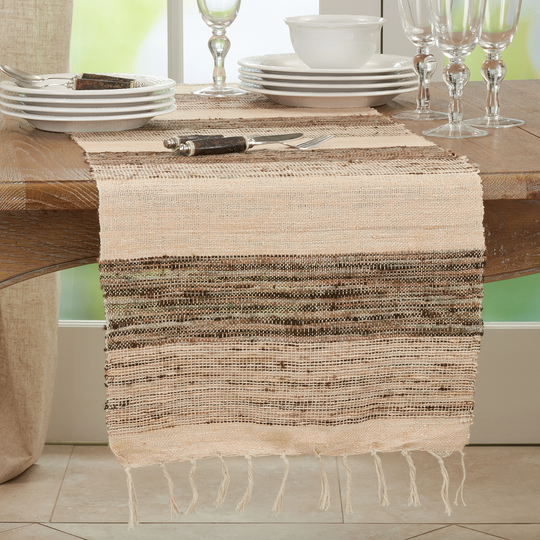 Cotton Table Runner With Banded Design