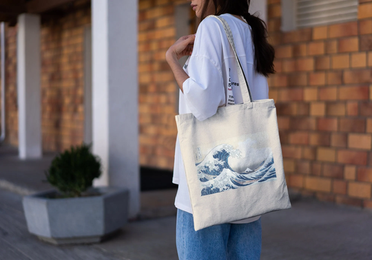 The Great Wave Tote Bag, Aesthetic Hokusai Canvas Kanagawa Reusable Eco Market Japanese Art Bag