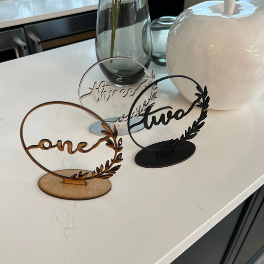 Table Number Sign, Circle Floral Numbers, Wedding Wood, Acrylic Setting Decoration, Sign