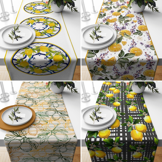 Yellow Citrus Floral Table Runner, Lemon Kitchen Summer Trend Tablecloth, Decor, New Home Gifts