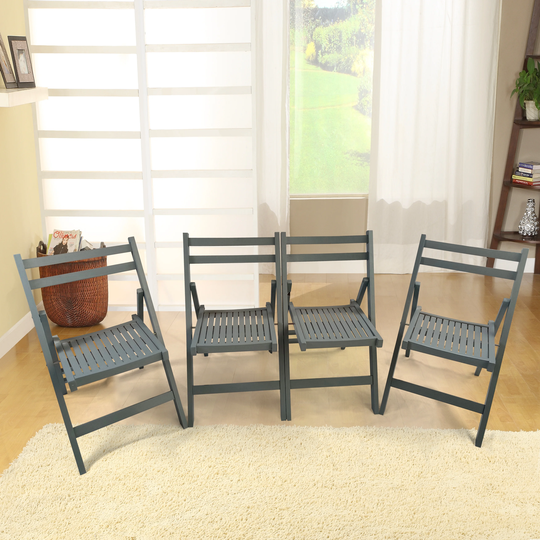 Living Room Accent Chair Solid Wood Folding Chair (Set of 4) & Open Back Dining Chairs with Comfortable Slatted Seat