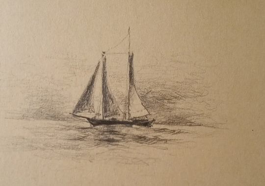 Reynolds Beal | American 1867-1951 "Atlantic City-New Jersey 1", Pencil Drawing, Signed & Dated in 1890, | Free Shipping