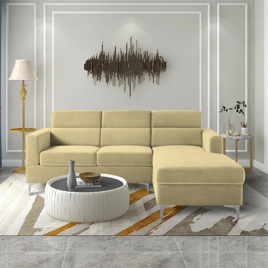 83.4" Sectional Sofa Beige Velvet Sofa Modern L-Shape Sofa