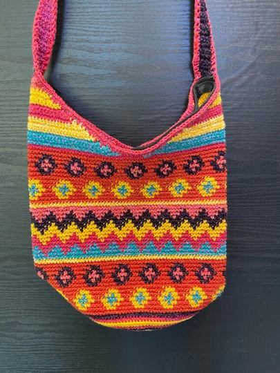 Crocheted Cotton Folk Art Shoulder Bag