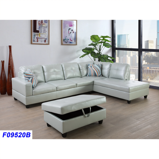 3-Pieces Sectional Sofa Set,Right Facing Silver Green(09520B)
