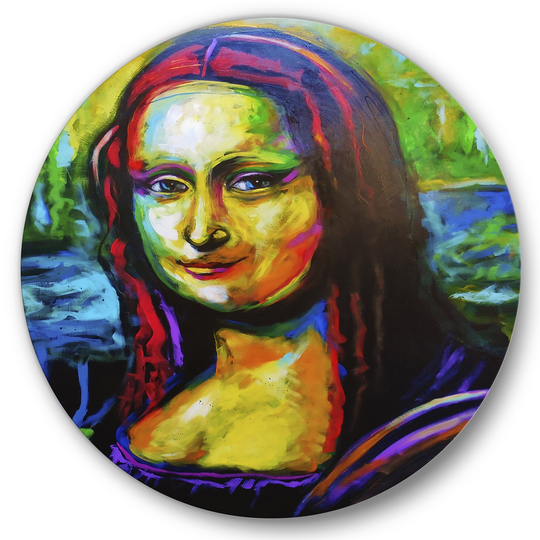 Designart 'Very Colorful Mona Lisa' Modern & Contemporary Metal Circle Wall Art